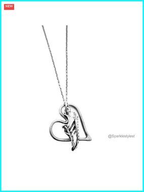 Pewter Running Shoe & Open Heart Pendant Necklace Stainless Steel Chain